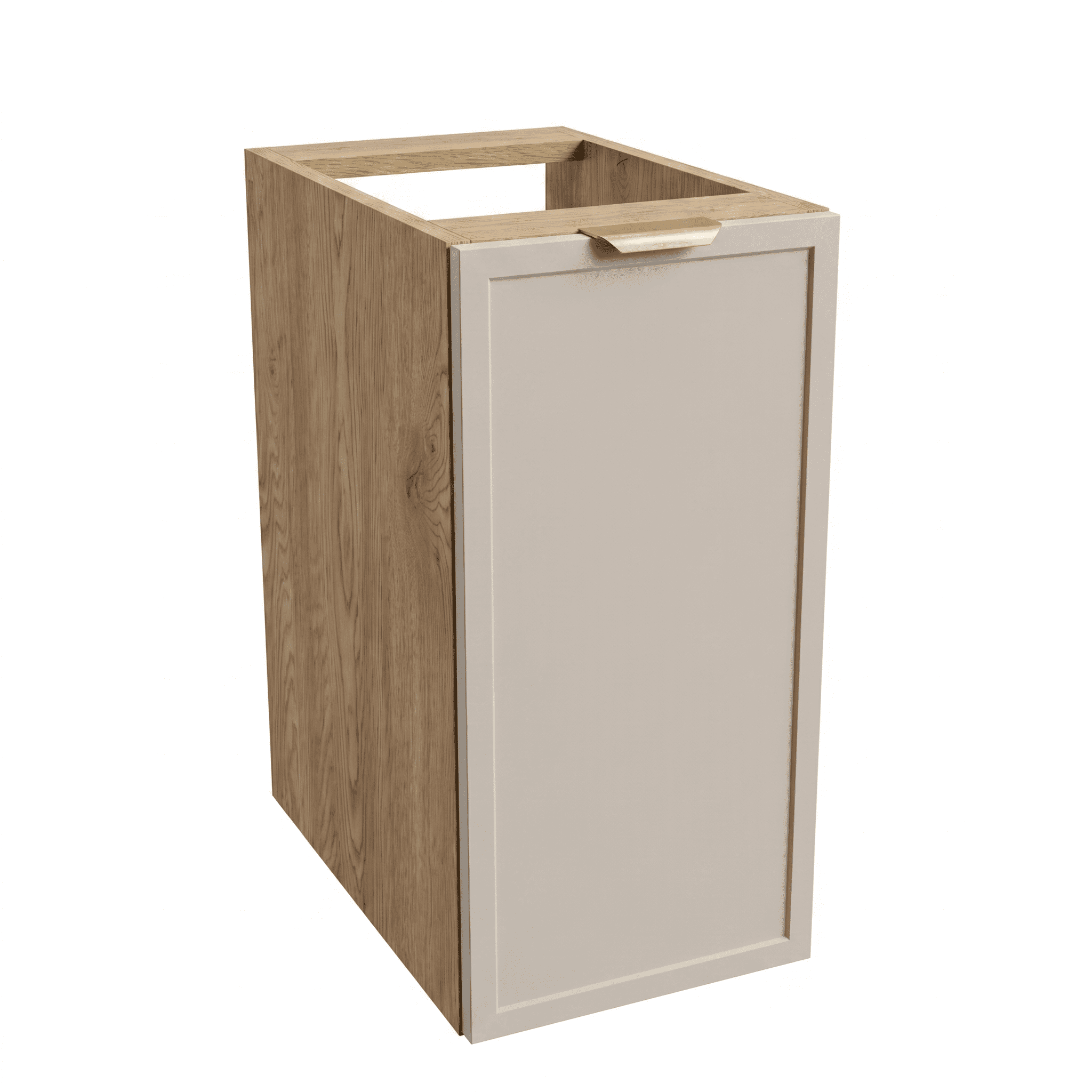 Dulap de baie Roma 30 cm Cașmir/Stejar Cremona, o ușă, raft interior, fronturi cu ramă decorativă, mobilier compact modular pentru baie modernă