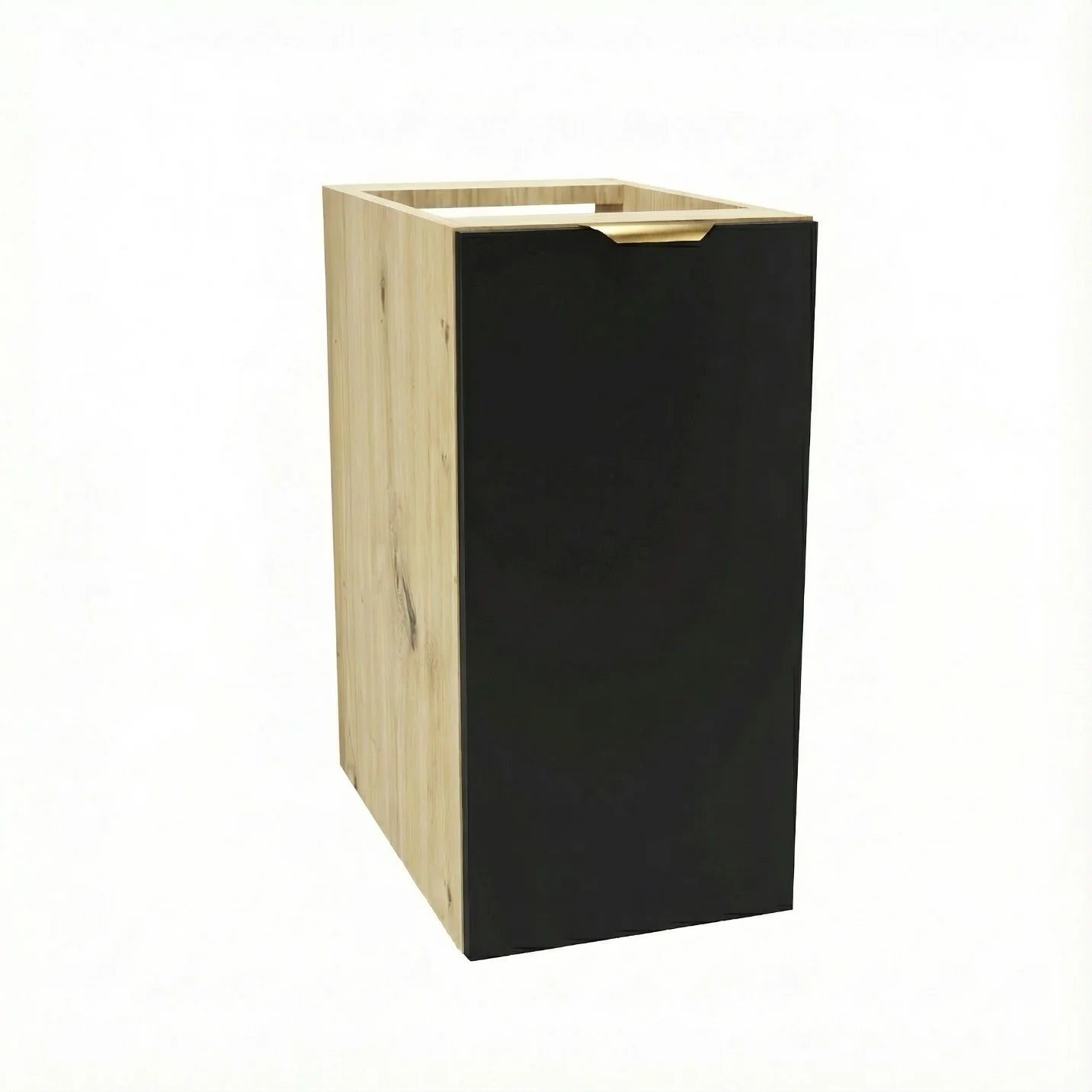 Dulap de baie Orio 30 cm Negru/Stejar Artizanal cu 1 ușă Soft-Close și raft interior, ideal pentru băi moderne și compacte.