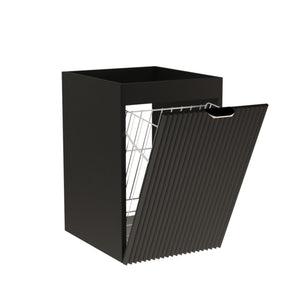 Dulap baie Willy 40 cm Negru cu coș de rufe integrat, design canelat modern și construcție compactă, fără blat, ideal pentru băi mici și elegante.