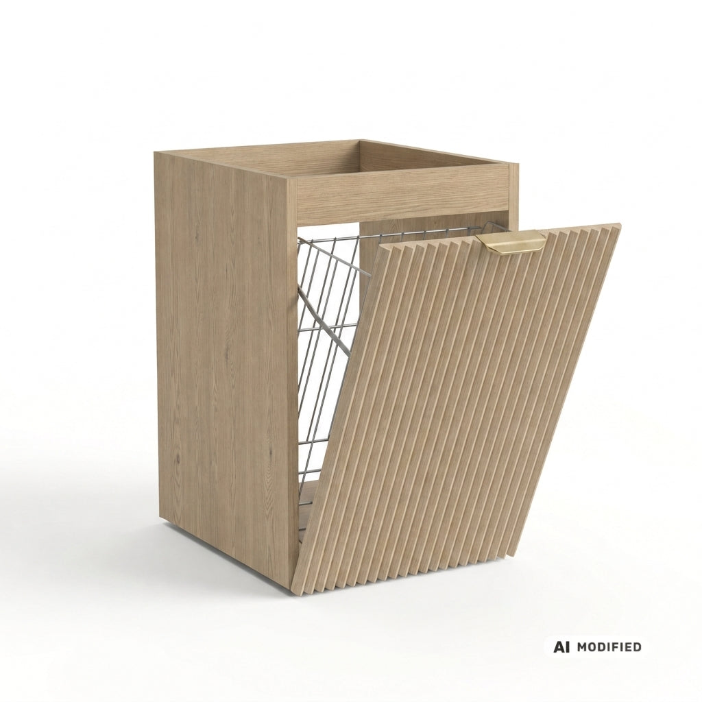 Dulap de baie Willy 40 cm cu cos de rufe, fronturi canelate din MDF, Stejar Cremona