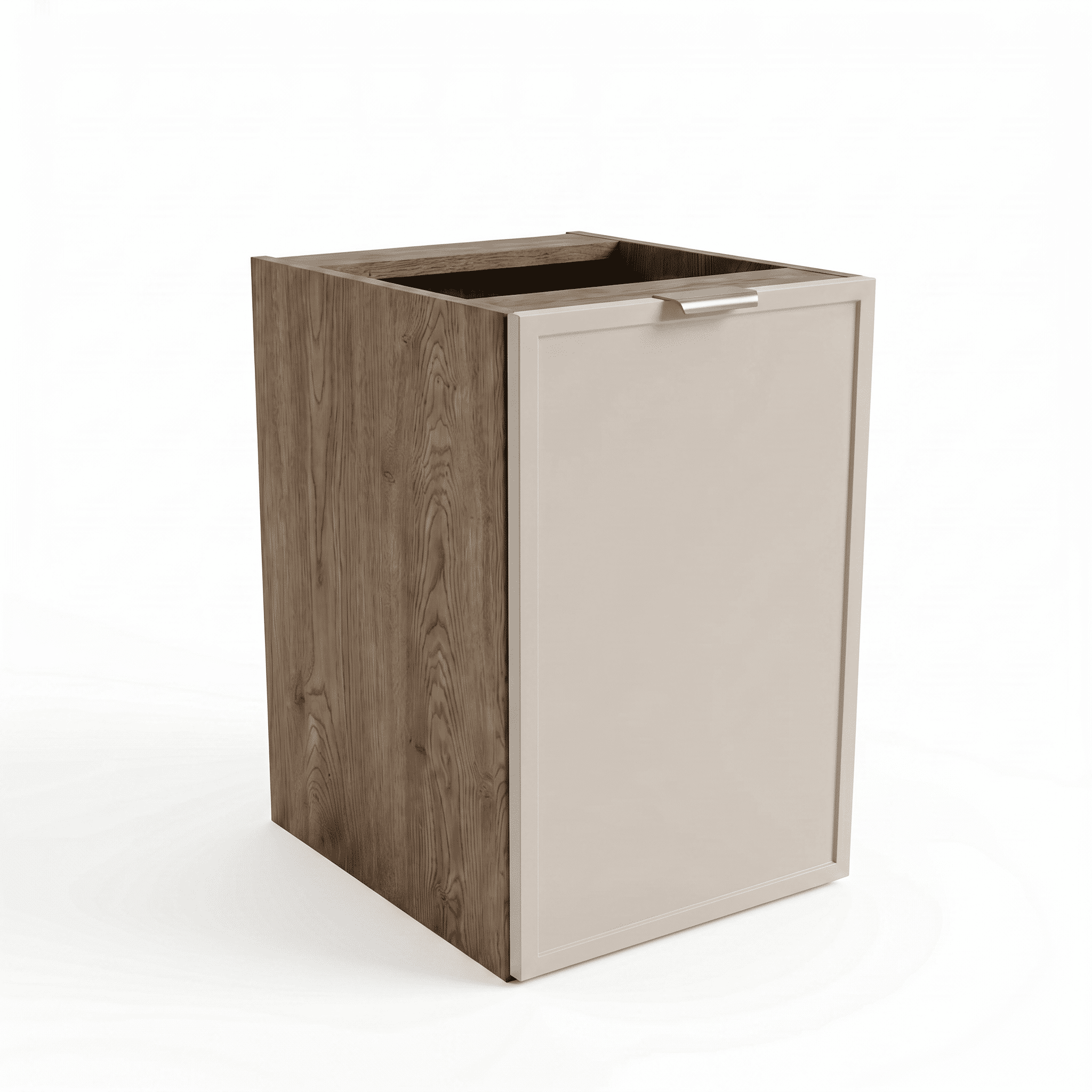Dulap de baie Roma 40 cm cu coș de rufe, Cașmir/Nuc închis, fronturi cu ramă decorativă și design compact pentru baie modernă.