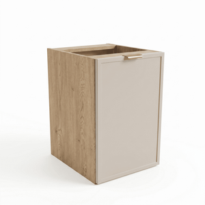 Dulap de baie Roma 40 cm cu coș de rufe, Cașmir/Stejar Cremona, design modern cu fronturi cu ramă decorativă și spațiu practic de depozitare.