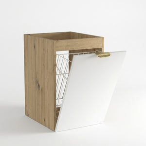Dulap de baie Orio 40 cm Alb/Stejar Artizanal cu coș de rufe integrat, design compact și modern pentru băi luminoase și organizate.