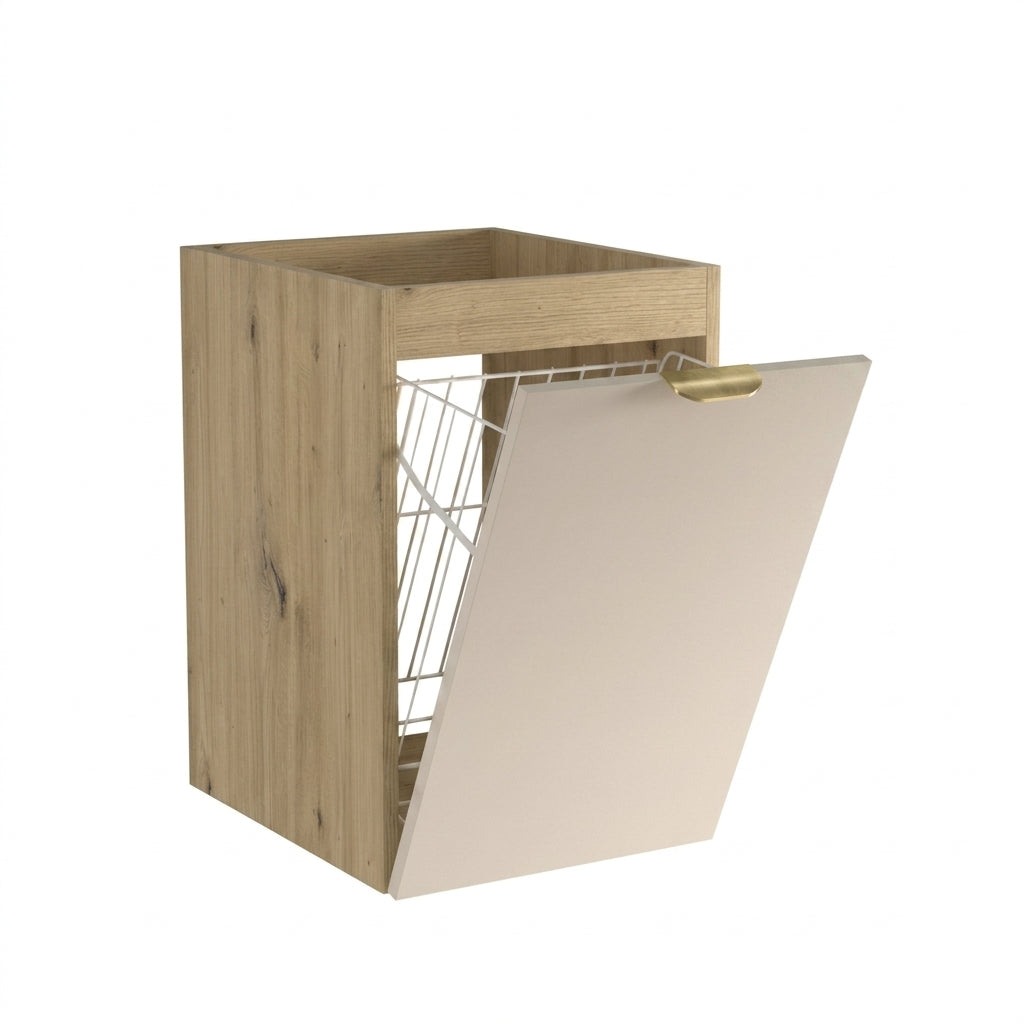 Dulap de baie Orio 40 cm Casmir/Stejar Artizanal cu coș de rufe integrat, design compact și modern pentru organizarea eficientă a băii.