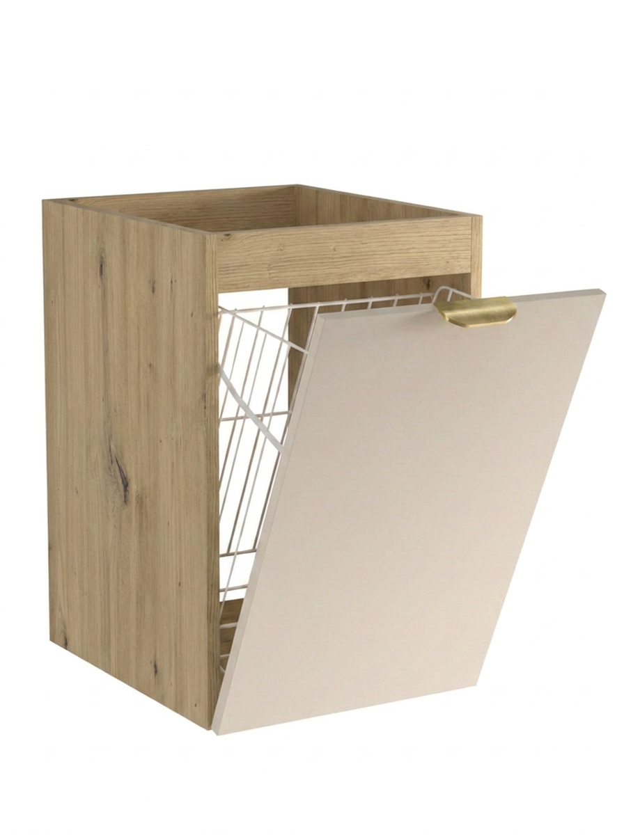 Dulap de baie Orio 40 cm Casmir/Stejar Artizanal cu coș de rufe integrat, design compact și modern pentru organizarea eficientă a băii.