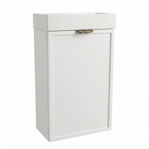Dulap de baie Roma 40 cm Alb cu chiuvetă inclusă și fronturi MDF cu ramă decorativă, design compact și modern pentru băi mici.