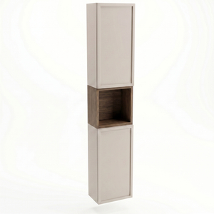Dulap de baie înalt Roma 150 cm Cașmir/Nuc închis, 2 uși, etajeră deschisă, mobilier baie modern cu design elegant și fronturi cu ramă decorativă