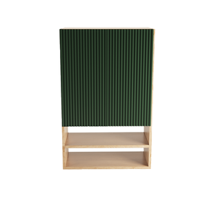 Dulap de perete suspendat deasupra toaletei Willy 60 cm Salbei/Nuc, cu fronturi canelate. Design natural, modern și spațiu practic de depozitare pentru baie.