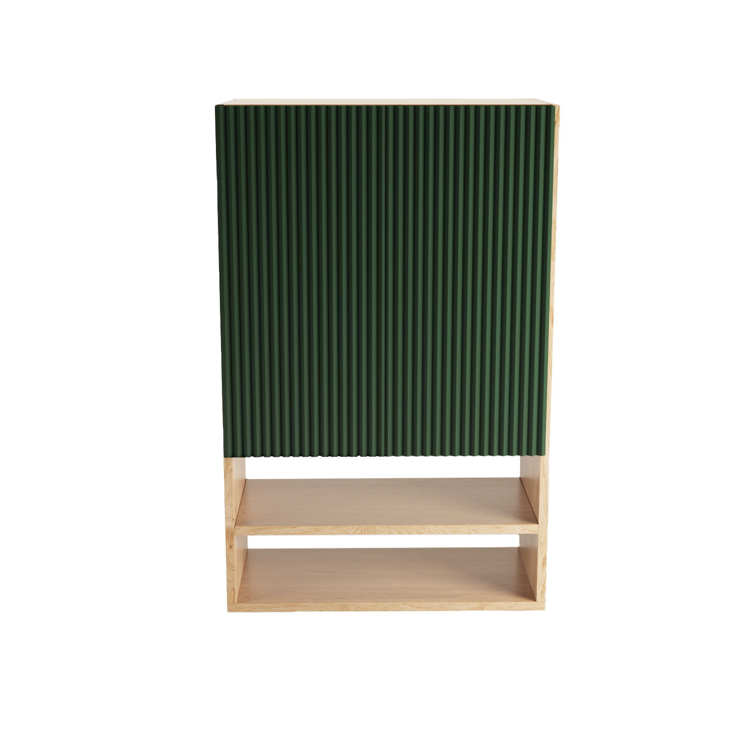 Dulap de perete suspendat deasupra toaletei Willy 60 cm Salbei/Nuc, cu fronturi canelate. Design natural, modern și spațiu practic de depozitare pentru baie.