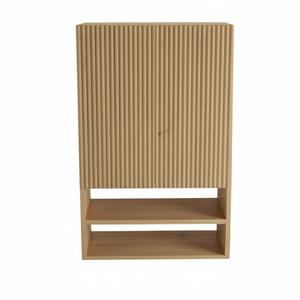 Dulap de perete suspendat deasupra toaletei Willy 60 cm Stejar Cremona, cu fronturi canelate. Design natural, elegant și spațiu practic de depozitare pentru baie.