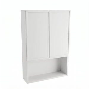 Dulap de perete deasupra toaletei Roma 60 cm Alb, mobilier baie suspendat cu 2 uși și raft deschis, design modern compact