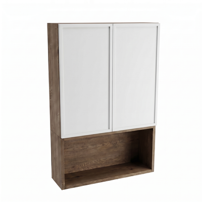 Dulap de perete deasupra toaletei 60 cm suspendat, fronturi cu rama decorativa Roma - Alb/Nuc inchis