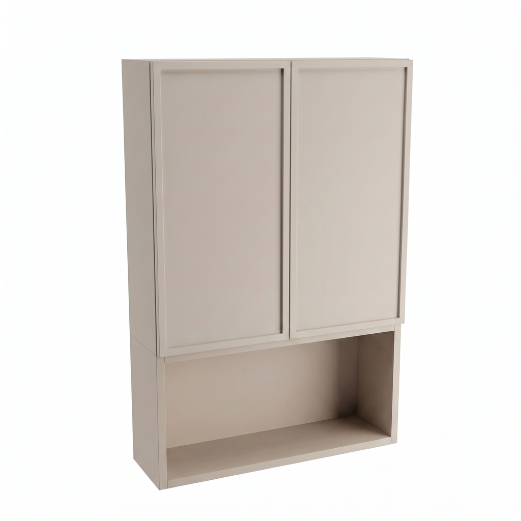 Dulap de perete deasupra toaletei Roma 60 cm Cașmir, mobilier baie suspendat cu 2 uși și raft deschis, design modern elegant