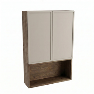 Dulap de perete deasupra toaletei Roma 60 cm Cașmir/Nuc închis, mobilier baie suspendat cu 2 uși și raft deschis, design modern contrast elegant