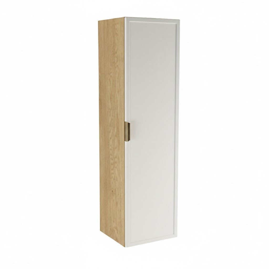 Dulap înalt de baie Roma 120 cm Alb / Stejar Cremona cu rafturi interioare și fronturi MDF cu ramă decorativă, design modern și natural.