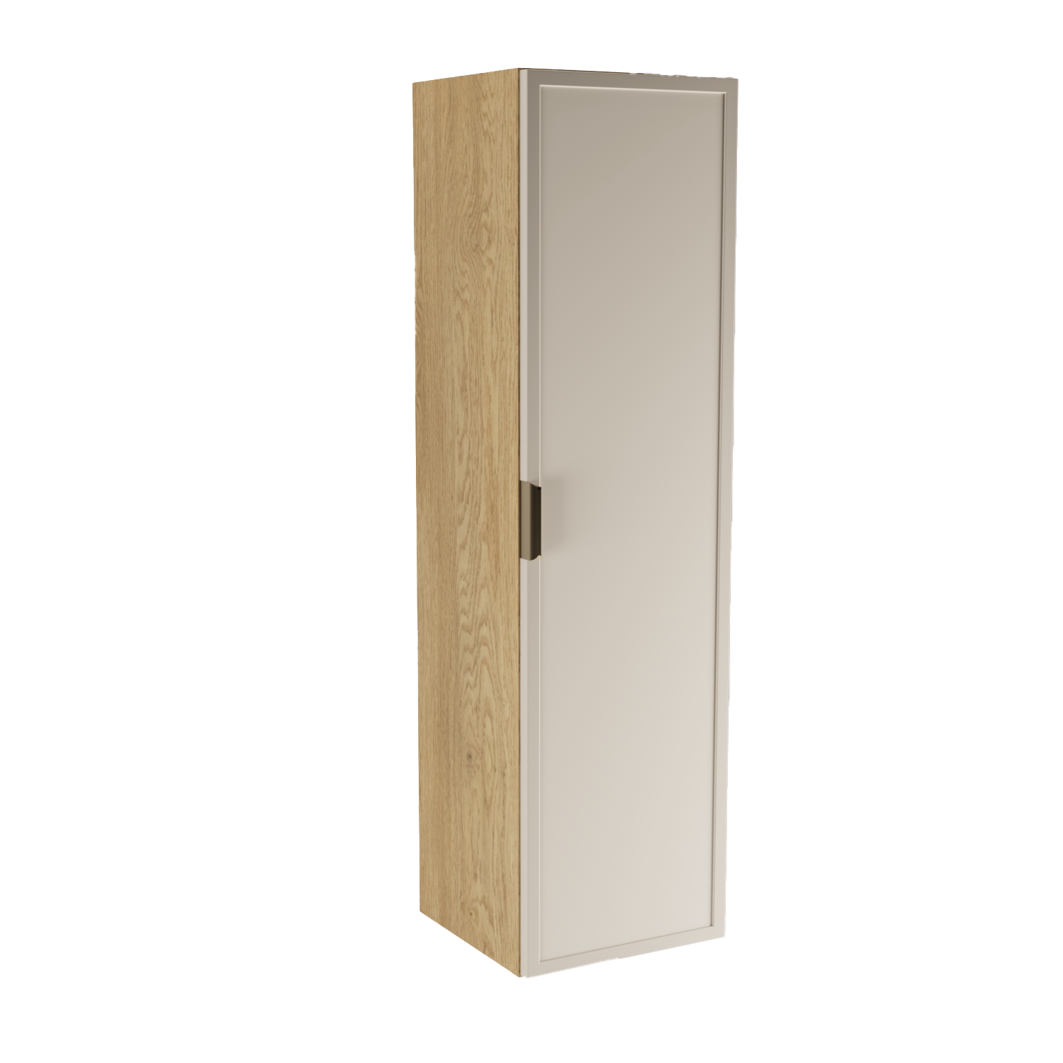 Dulap înalt de baie Roma 120 cm Cașmir / Stejar Cremona cu rafturi interioare și fronturi MDF cu ramă decorativă, design modern și natural.