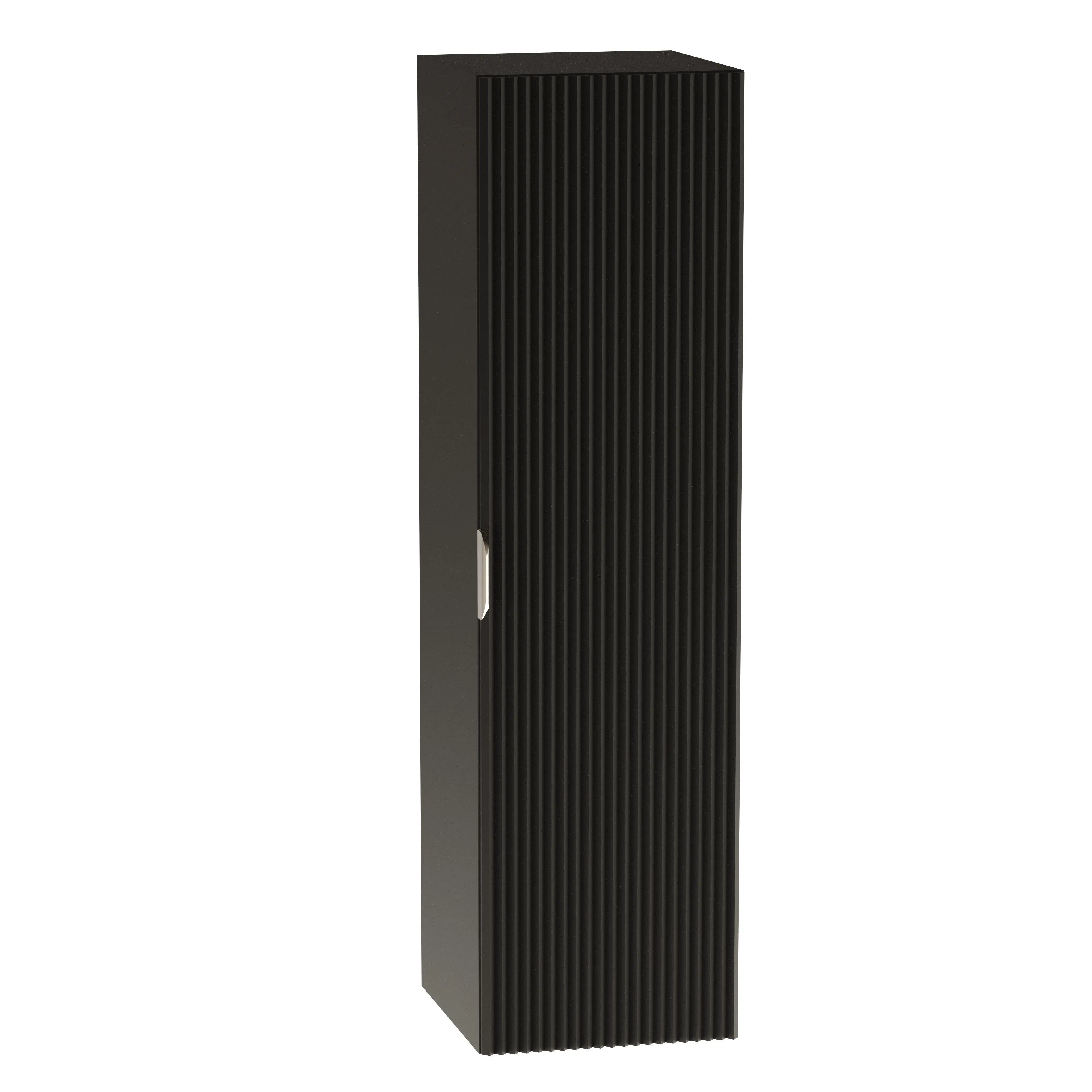 Dulap înalt pentru baie Willy 120 cm negru, fronturi canelate și design modern pentru depozitare.
