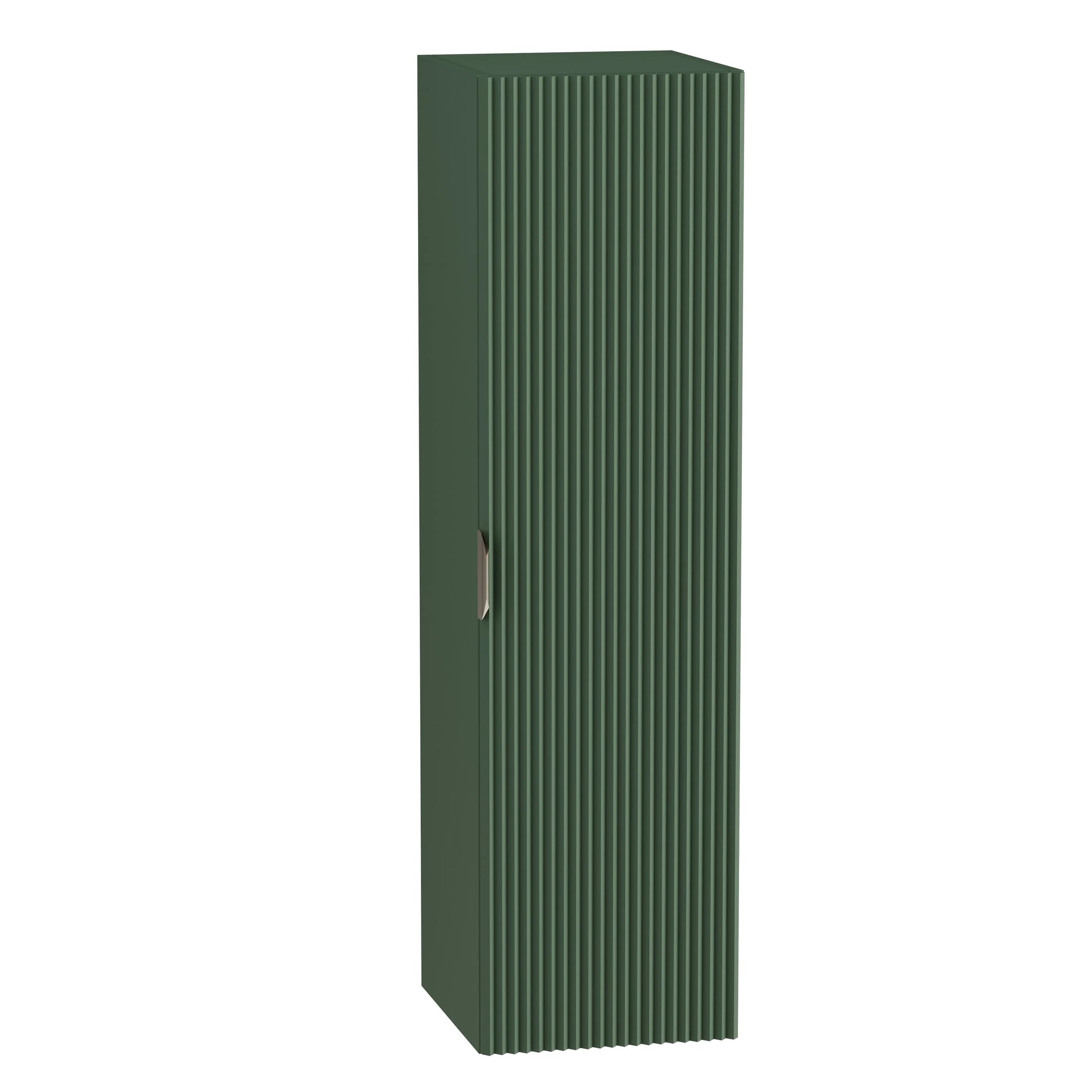 Dulap înalt pentru baie Willy 120 cm verde, fronturi canelate, mobilier modern de depozitare.