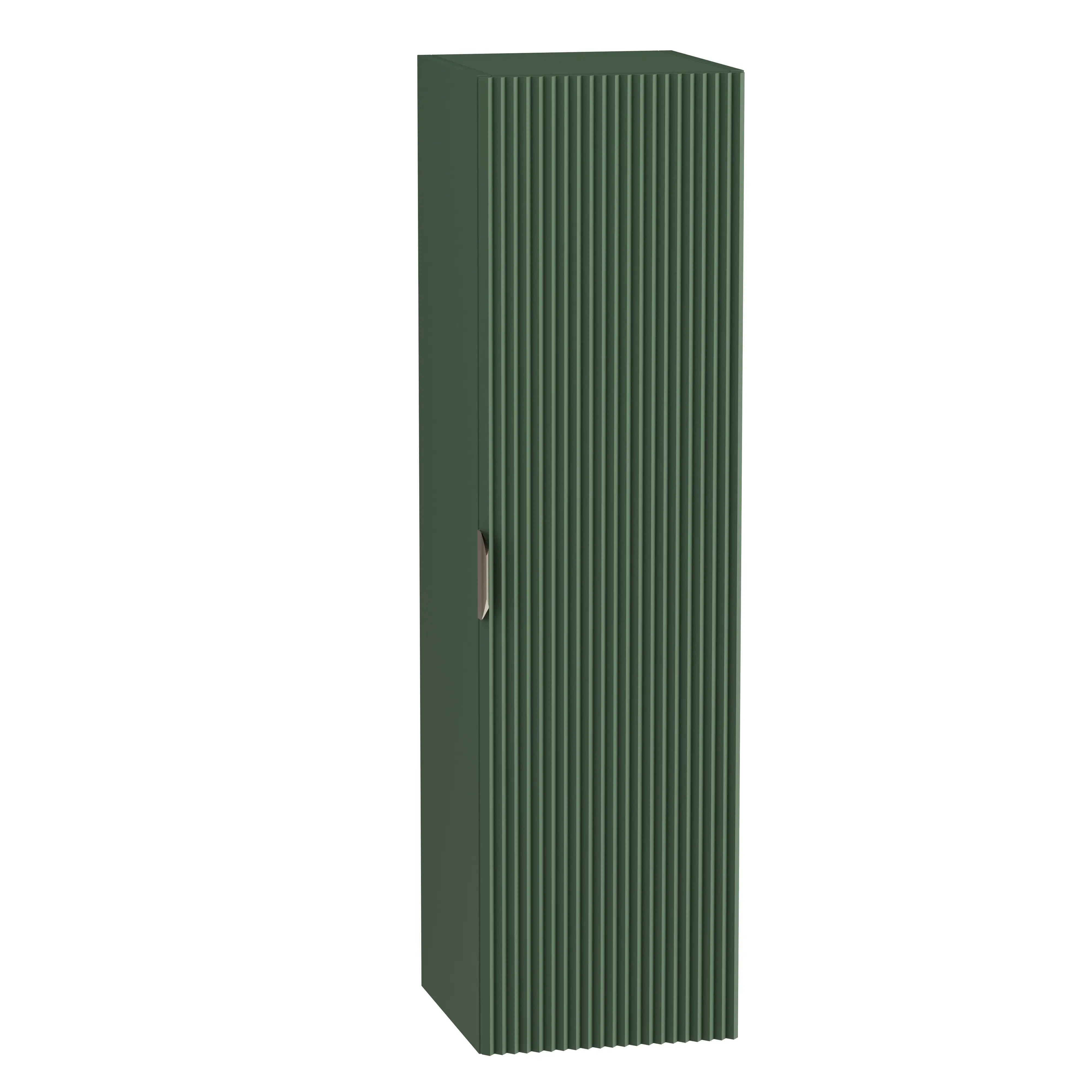 Dulap înalt pentru baie Willy 120 cm verde, fronturi canelate, mobilier modern de depozitare.