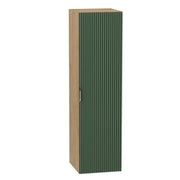 Dulap înalt pentru baie Willy 120 cm verde cu accente nuc, fronturi canelate, mobilier modern de depozitare.