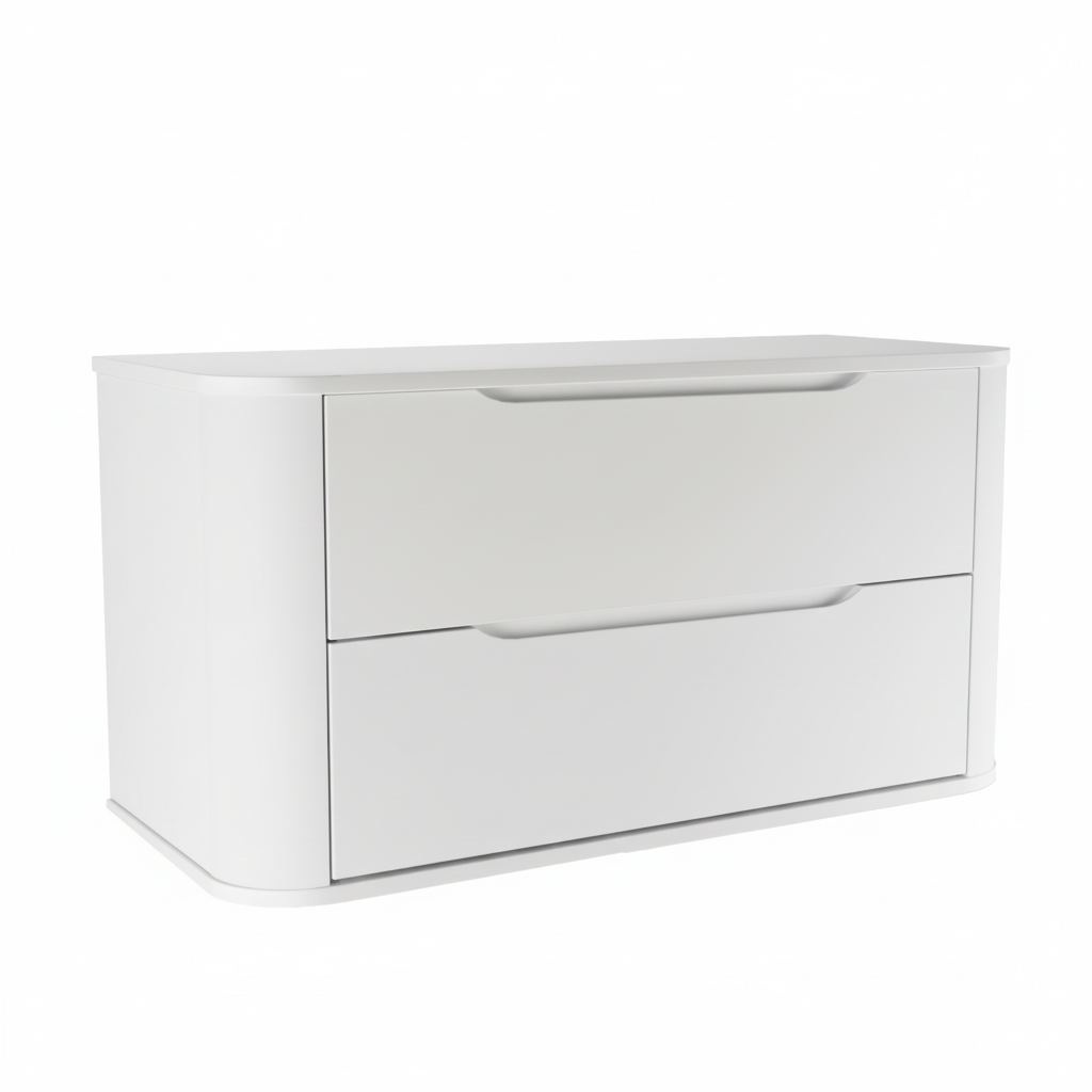 Dulap pentru lavoar Luma 100 cm Alb, 2 sertare, mobilier baie modern cu margini rotunjite și design minimalist fără mânere