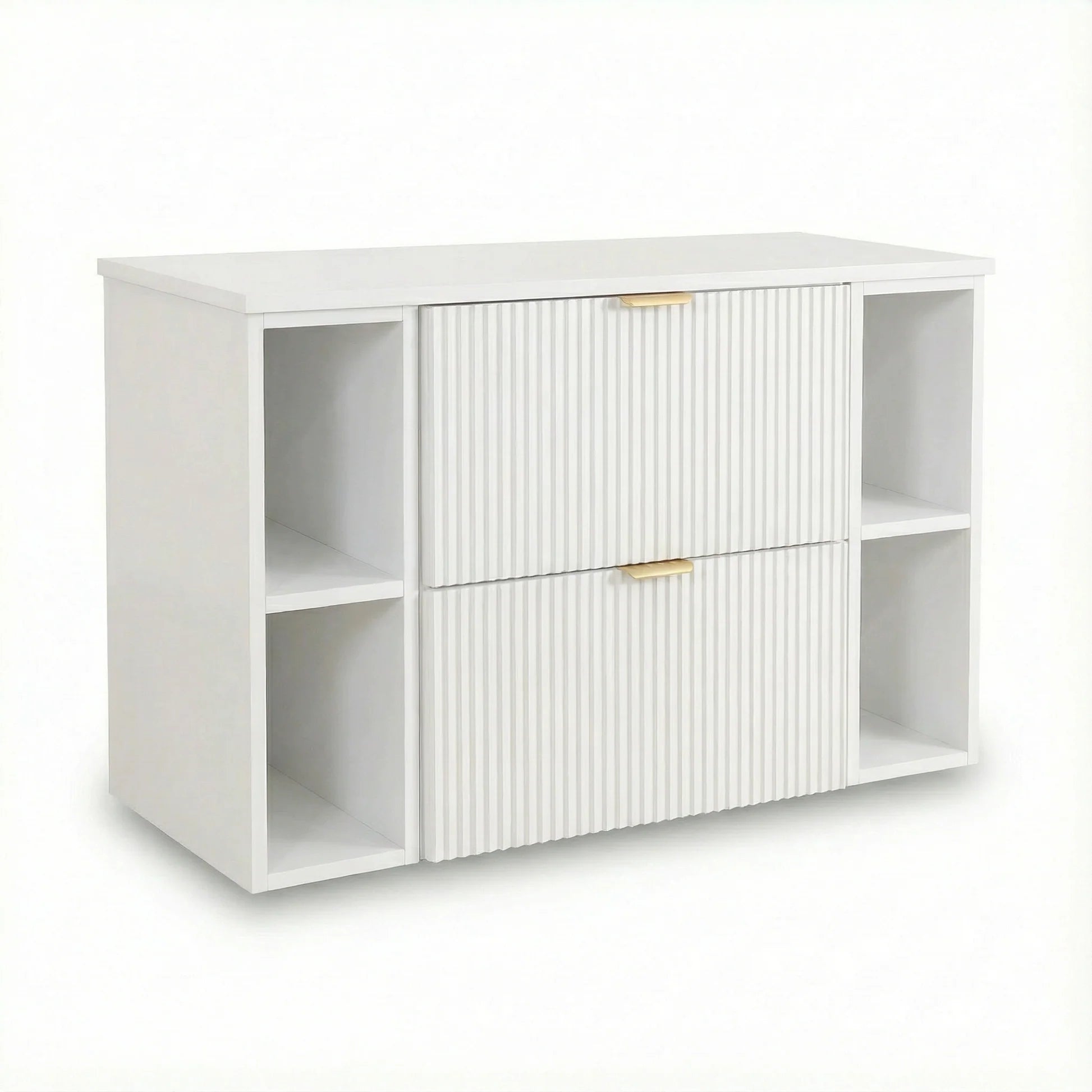 Dulap pentru lavoar Willy 100 cm Alb cu 2 sertare, 2 rafturi laterale și blat, mobilier modern pentru baie