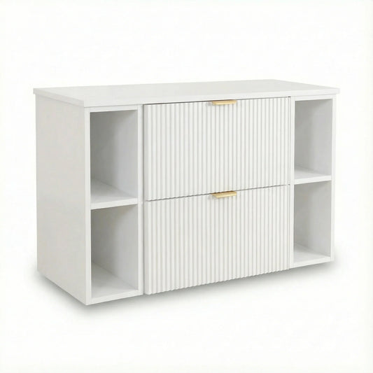 Dulap pentru lavoar Willy 100 cm Alb cu 2 sertare, 2 rafturi laterale și blat, mobilier modern pentru baie