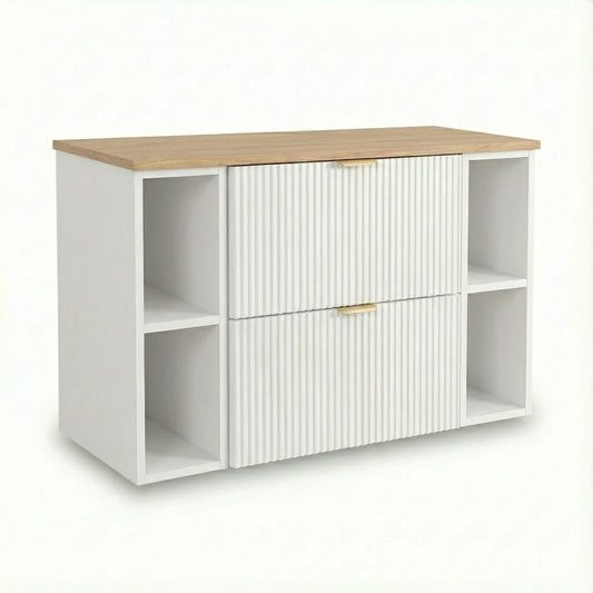 Dulap pentru lavoar Willy 100 cm Alb/Nuc cu 2 sertare, 2 rafturi și blat decor nuc, mobilier modern de baie