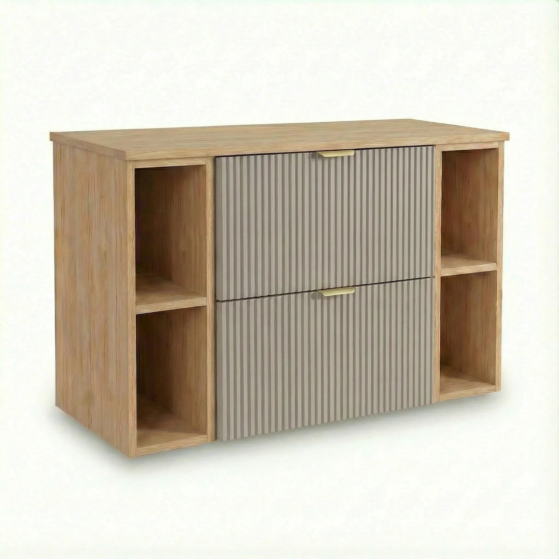 Dulap pentru lavoar Willy 100 cm Casmir/Nuc cu 2 sertare, 2 rafturi laterale și blat, mobilier modern de baie elegant