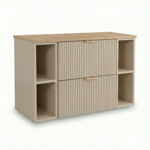 Dulap pentru lavoar Willy 100 cm Casmir/Nuc cu 2 sertare, 2 rafturi laterale și blat decor nuc, mobilier modern de baie