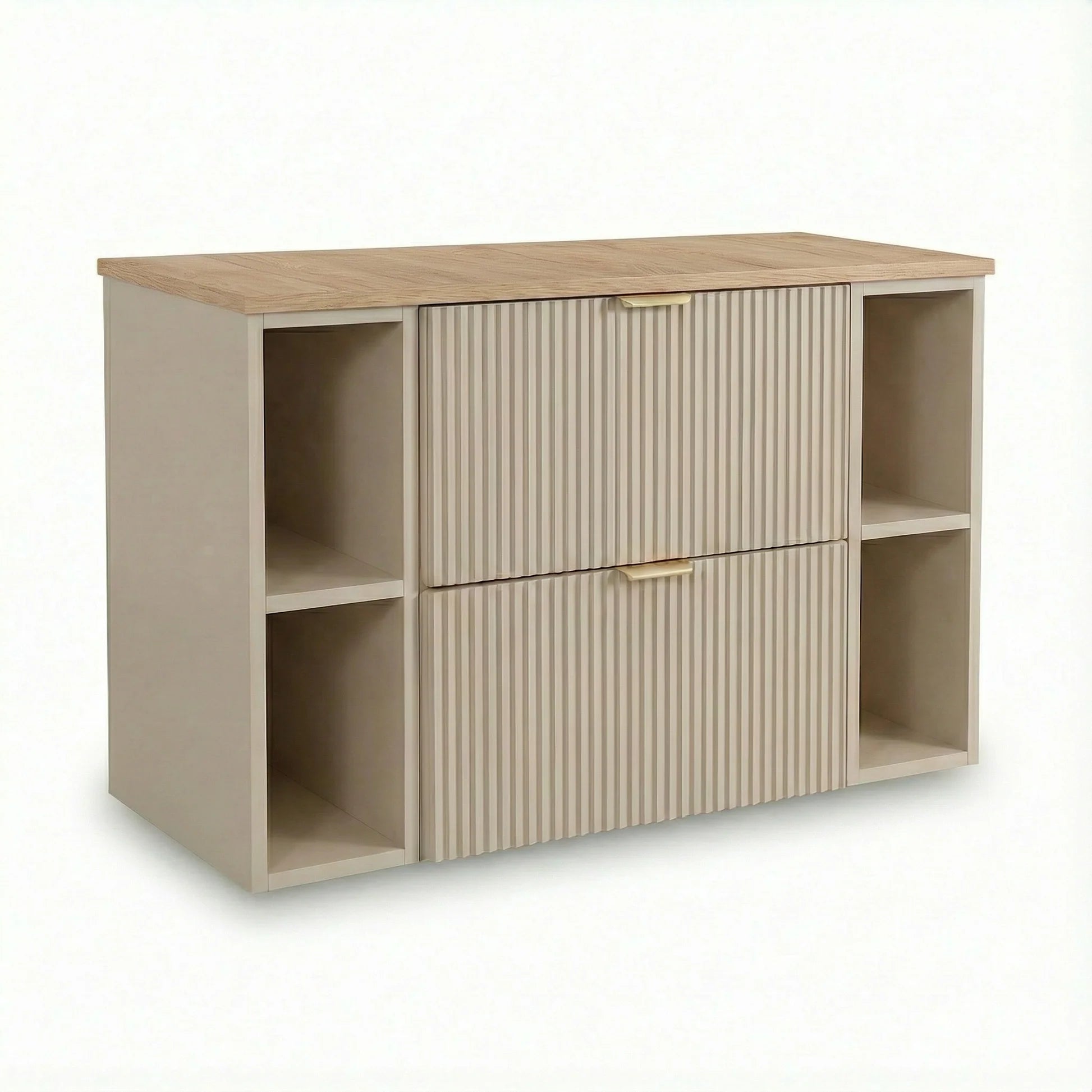 Dulap pentru lavoar Willy 100 cm Casmir/Nuc cu 2 sertare, 2 rafturi laterale și blat decor nuc, mobilier modern de baie