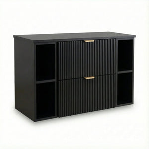 Dulap pentru lavoar Willy 100 cm Negru cu 2 sertare, 2 rafturi laterale și blat, mobilier modern de baie minimalist
