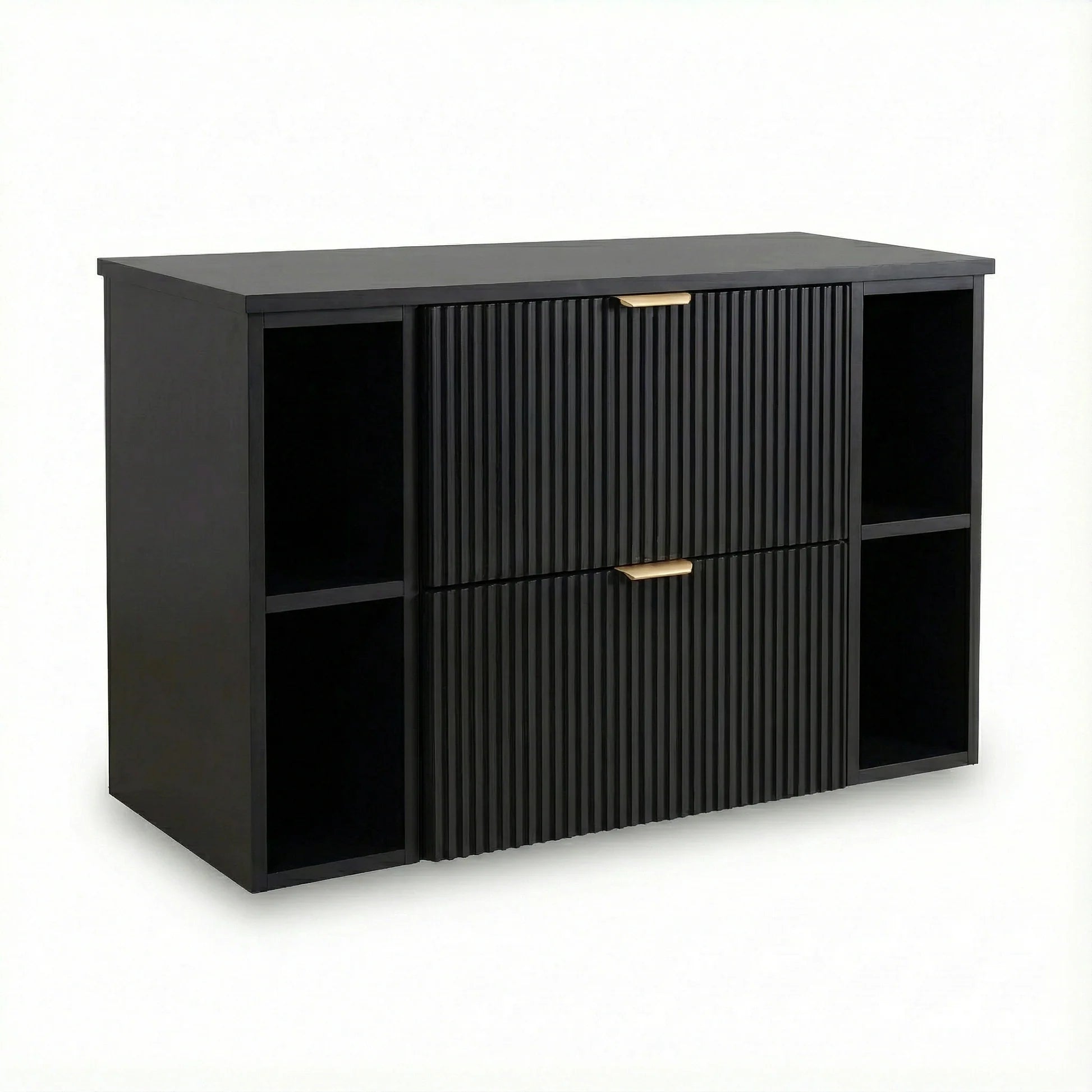 Dulap pentru lavoar Willy 100 cm Negru cu 2 sertare, 2 rafturi laterale și blat, mobilier modern de baie minimalist