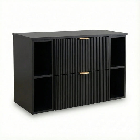 Dulap pentru lavoar Willy 100 cm Negru cu 2 sertare, 2 rafturi laterale și blat, mobilier modern de baie minimalist