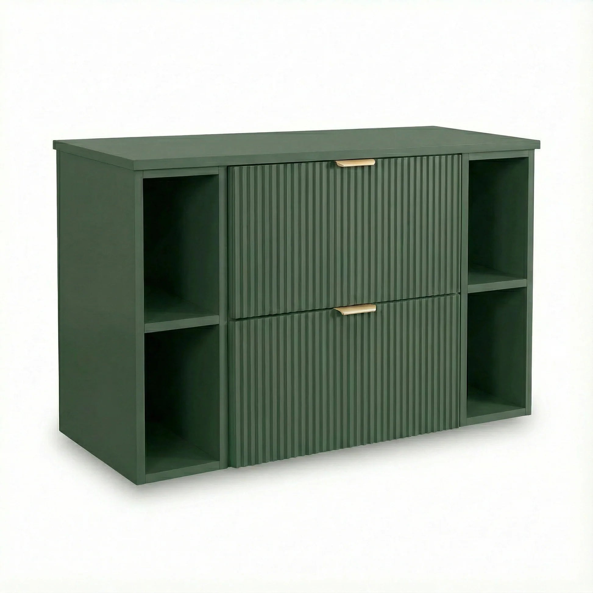 Dulap pentru lavoar Willy 100 cm Verde Salvie cu 2 sertare, module laterale și blat, design modern pentru baie