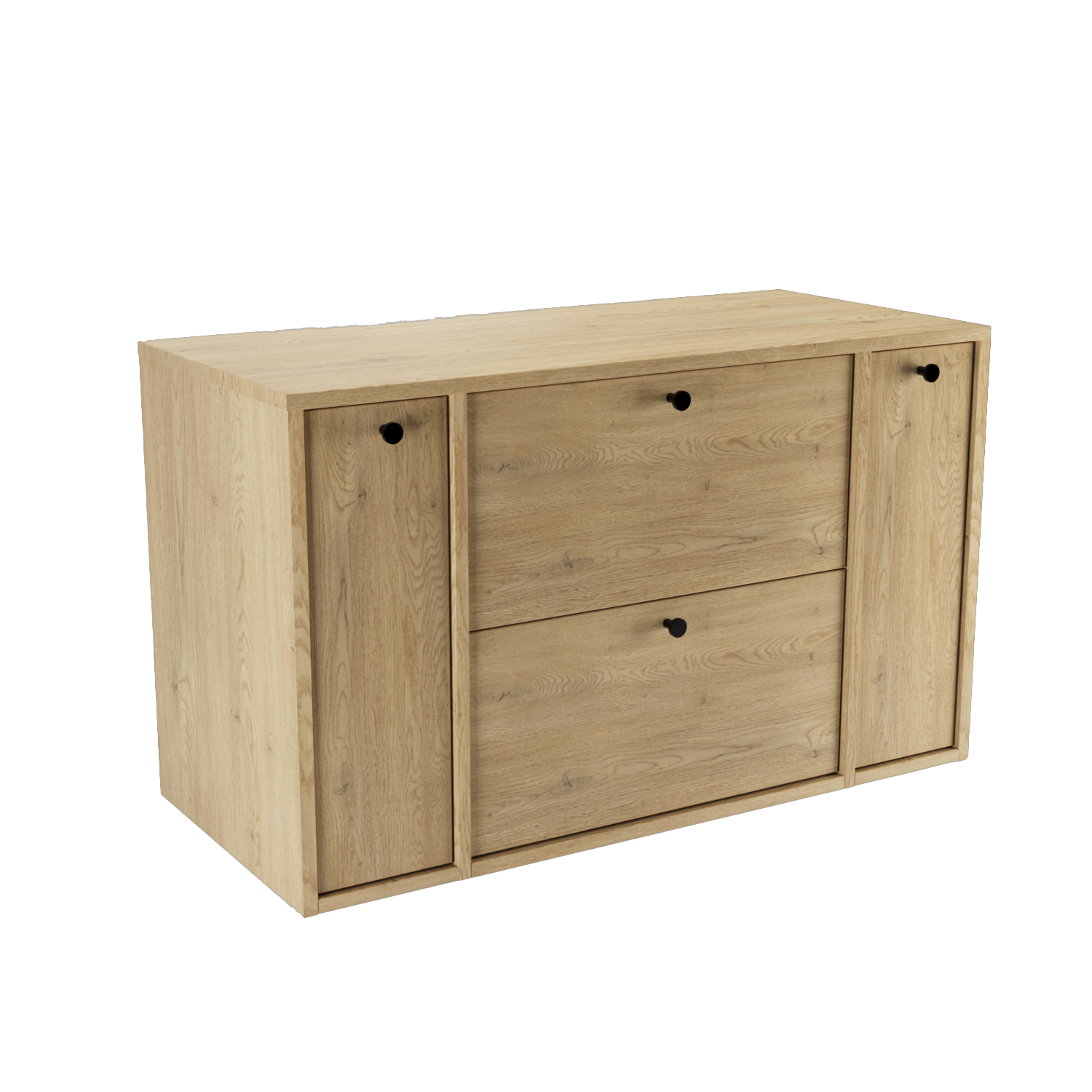 Dulap Belino 100 cm pentru lavoar, Stejar Cremona cu 2 rafturi laterale, design modern și elegant, perfect pentru băi spațioase, minimaliste și contemporane.