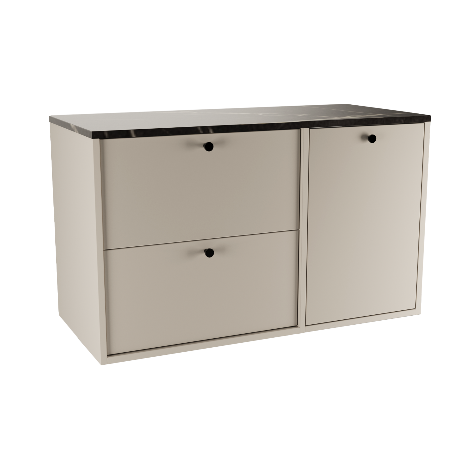 Dulap pentru lavoar Belino 100 cm Cășmir cu coș de rufe integrat și blat Marmură Neagră, design modern și elegant pentru baie.