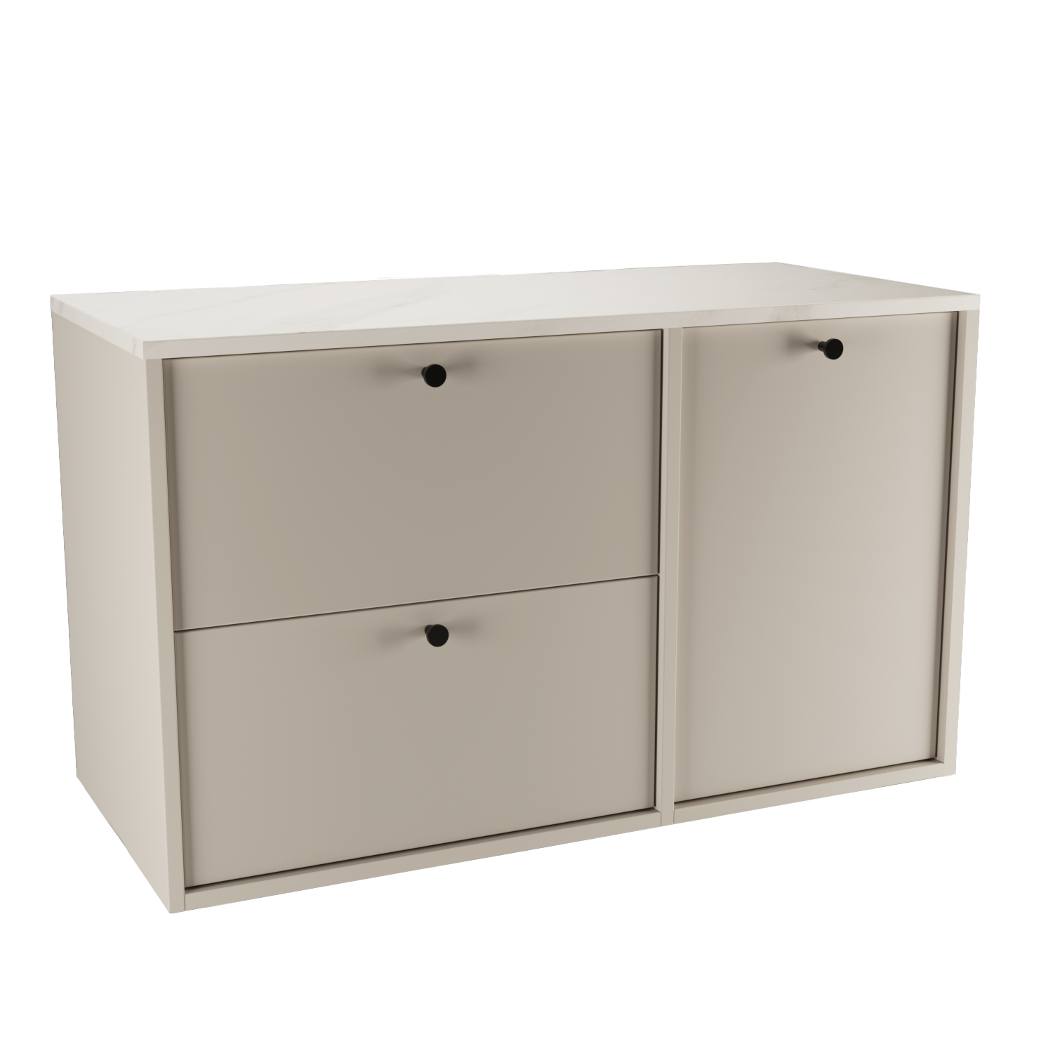 Dulap lavoar Belino 100 cm Cășmir cu coș de rufe integrat și blat Marmură Bianco, design modern și luminos pentru baie.