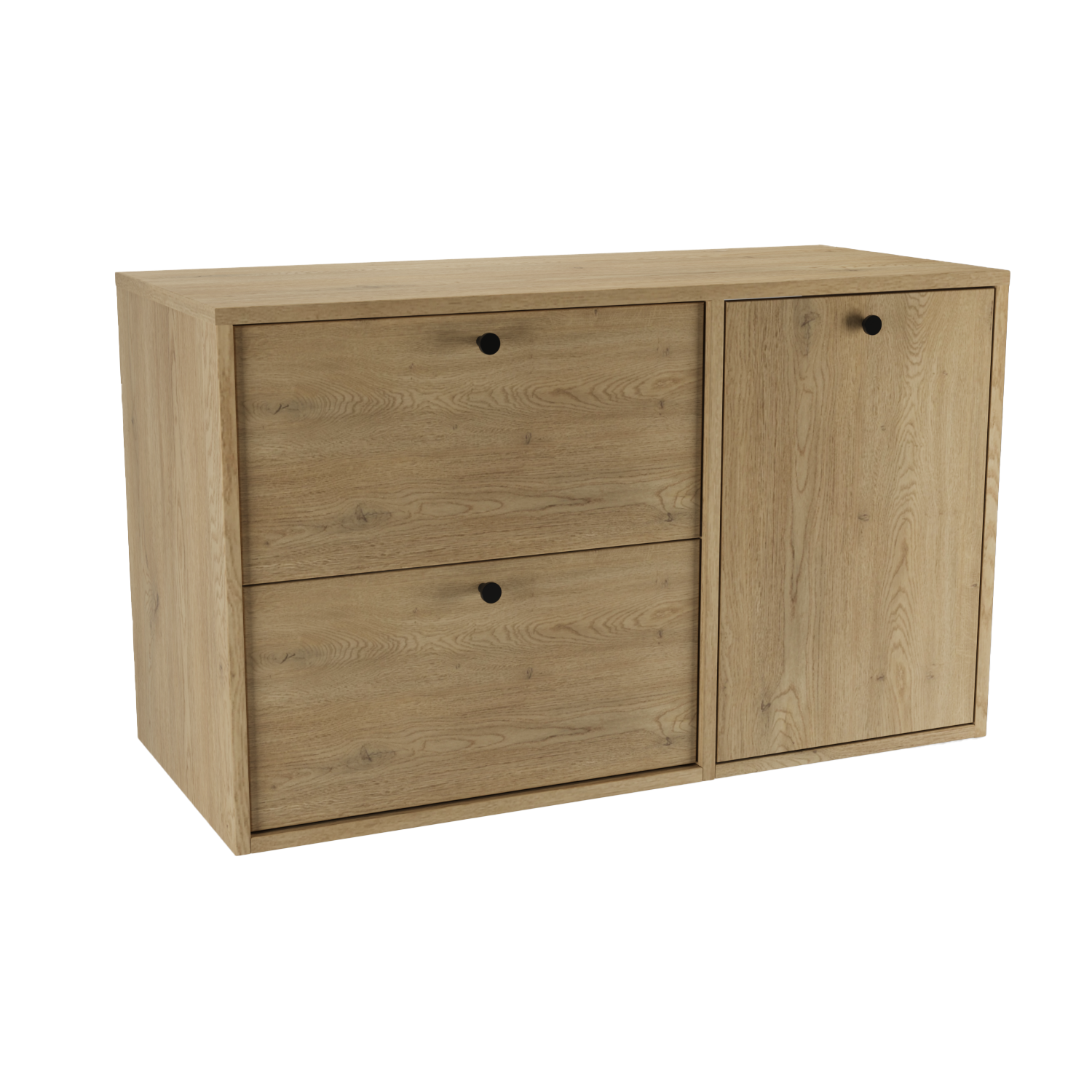 Dulap pentru lavoar Belino 100 cm Stejar Cremona cu coș de rufe integrat, sertare SOFT-CLOSE și blat alb, ideal pentru baie modernă.