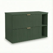 Dulap pentru lavoar Willy 100 cm verde cu raft lateral, 2 sertare riflate și design modern pentru baie.