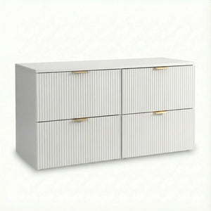 Dulap pentru lavoar Willy 120 cm alb cu 4 sertare canelate și design modern, mobilier spațios pentru baie elegantă.