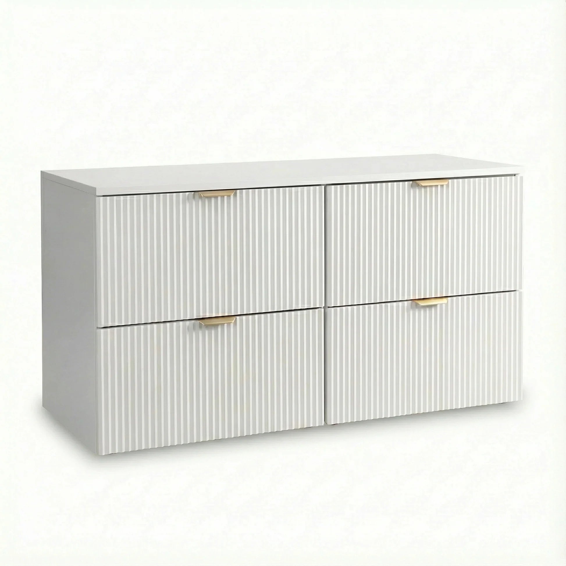 Dulap pentru lavoar Willy 120 cm alb cu 4 sertare canelate și design modern, mobilier spațios pentru baie elegantă.
