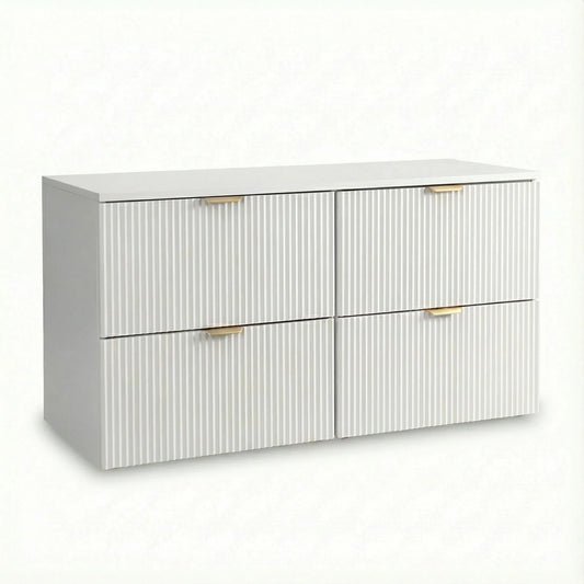 Dulap pentru lavoar Willy 120 cm alb cu 4 sertare canelate și design modern, mobilier spațios pentru baie elegantă.