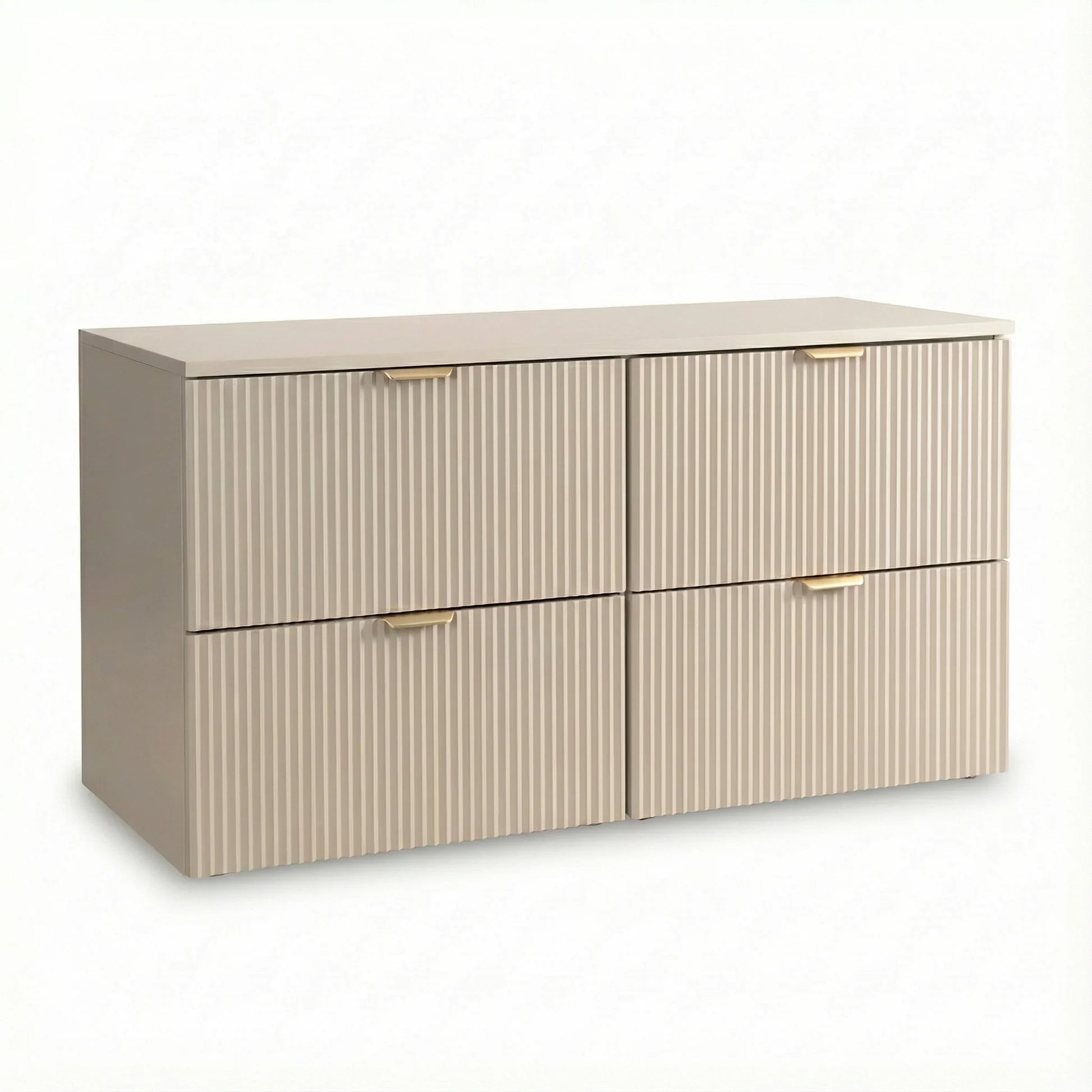 Dulap pentru lavoar Willy 120 cm cașmir cu 4 sertare și blat continuu, mobilier modern pentru baie elegantă.