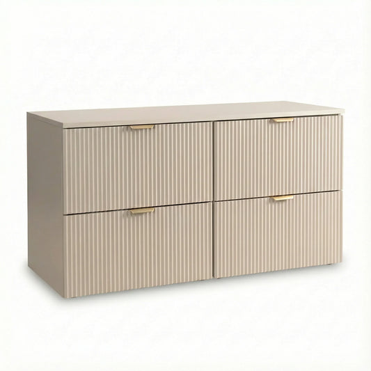 Dulap pentru lavoar Willy 120 cm cașmir cu 4 sertare și blat continuu, mobilier modern pentru baie elegantă.