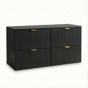 Dulap pentru lavoar Willy 120 cm negru cu 4 sertare canelate și design modern, mobilier elegant pentru baie spațioasă.