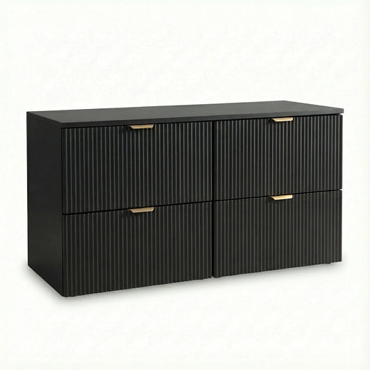 Dulap pentru lavoar Willy 120 cm negru cu 4 sertare canelate și design modern, mobilier elegant pentru baie spațioasă.