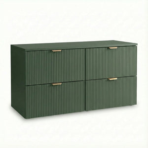 Dulap pentru lavoar Willy 120 cm verde salvie cu 4 sertare riflate și blat continuu, mobilier modern pentru baie elegantă.