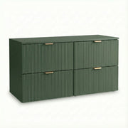 Dulap pentru lavoar Willy 120 cm verde salvie cu 4 sertare riflate și blat continuu, mobilier modern pentru baie elegantă.