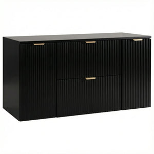 Dulap pentru lavoar Willy 120 cm Negru cu 2 sertare și 2 uși, fronturi canelate și blat din PAL laminat, ideal pentru băi moderne și elegante.